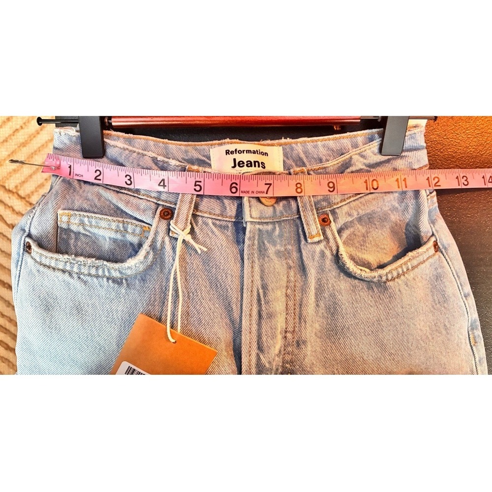 NWT Reformation Cynthia High Rise Straight Long Jeans Light Wash Distressed 24 - Picture 6 of 6
